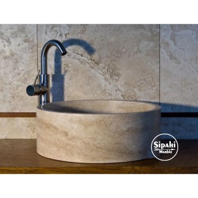 Traverten Silindir Lavabo Traverten Silindir Lavabo