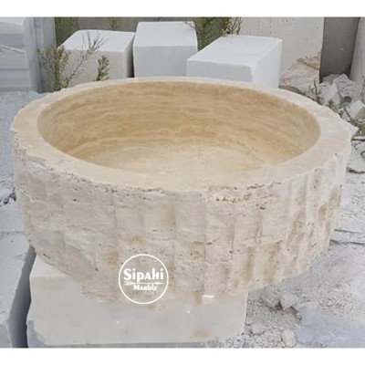 Traverten Dışı Dikey Patlatma Silindir Lavabo Traverten Dışı Dikey Patlatma Silindir Lavabo