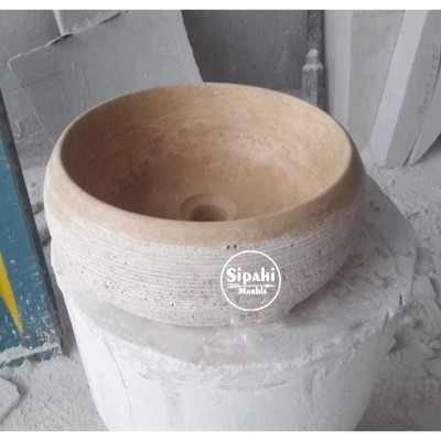 Traverten Dışı Taramalı Bombeli Lavabo Traverten Dışı Taramalı Bombeli Lavabo