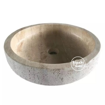 Traverten Dışı Taramalı Silindir Lavabo Traverten Dışı Taramalı Silindir Lavabo
