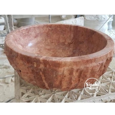 Kırmızı Traverten Dışı Patlatma Çanak Lavabo Kırmızı Traverten Dışı Patlatma Çanak Lavabo