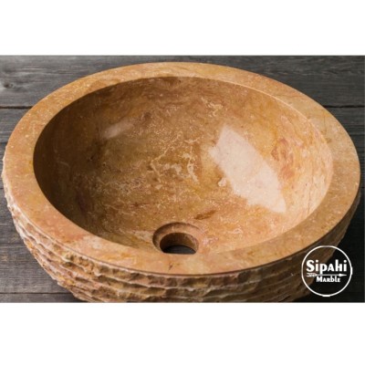 Sarı Traverten Dışı Çizik Patlatma Yuvarlak Lavabo Sarı Traverten Dışı Çizik Patlatma Yuvarlak Lavabo