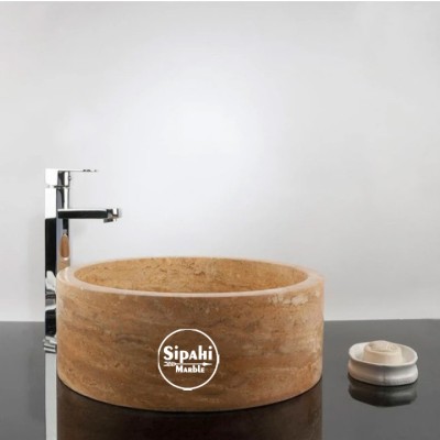 Sarı Traverten Silindir Lavabo Sarı Traverten Silindir Lavabo