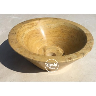 Sarı Traverten V Model Lavabo Sarı Traverten V Model Lavabo