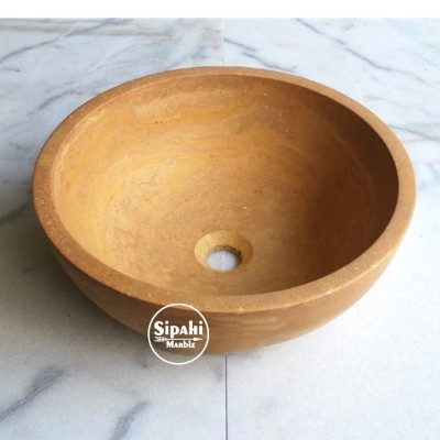 Sarı Traverten Yuvarlak Lavabo Sarı Traverten Yuvarlak Lavabo