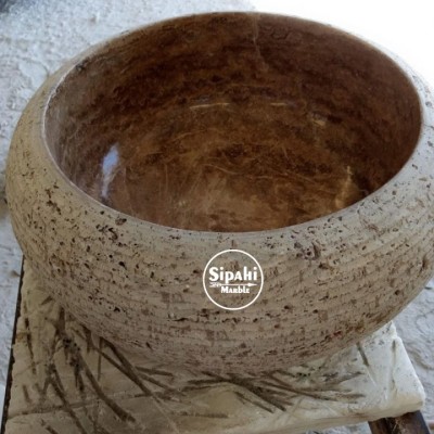 Noche Traverten Dışı Taramalı Bombeli Lavabo Noche Traverten Dışı Taramalı Bombeli Lavabo