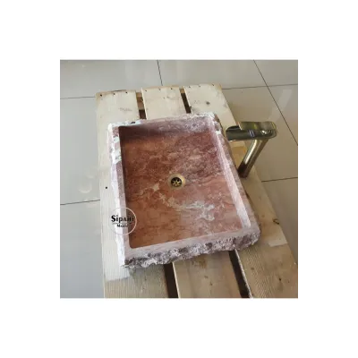 Kırmızı Traverten Lüx Kare Lavabo Kırmızı Traverten Lüx Kare Lavabo