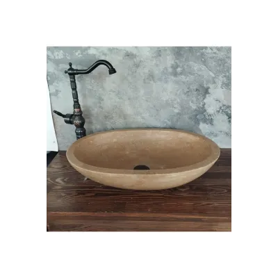 Koyu Traverten Oval Lavabo Koyu Traverten Oval Lavabo