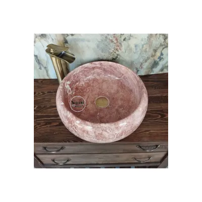 Kırmızı Traverten Bombeli Yuvarlak Lavabo Kırmızı Traverten Bombeli Yuvarlak Lavabo