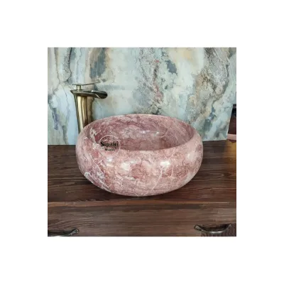 Kırmızı Traverten Bombeli Yuvarlak Lavabo Kırmızı Traverten Bombeli Yuvarlak Lavabo