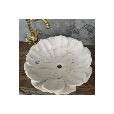  Beyaz Mermer Nilüfer Çiçeği Lavabo