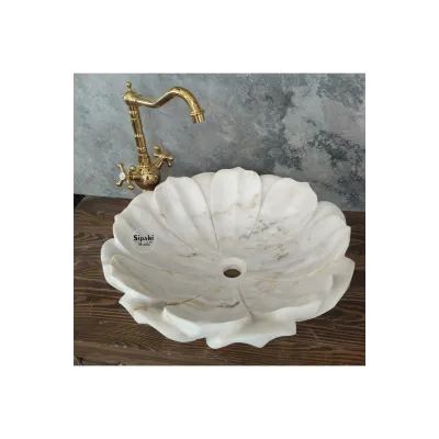Beyaz Mermer Nilüfer Çiçeği Lavabo Beyaz Mermer Nilüfer Çiçeği Lavabo
