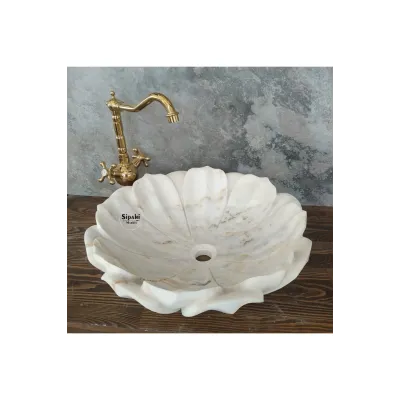 Beyaz Mermer Nilüfer Çiçeği Lavabo Beyaz Mermer Nilüfer Çiçeği Lavabo