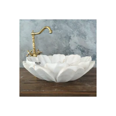 Beyaz Mermer Nilüfer Çiçeği Lavabo Beyaz Mermer Nilüfer Çiçeği Lavabo
