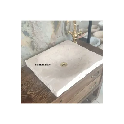 Bej Mermer Kare Tasarım Lavabo Bej Mermer Kare Tasarım Lavabo