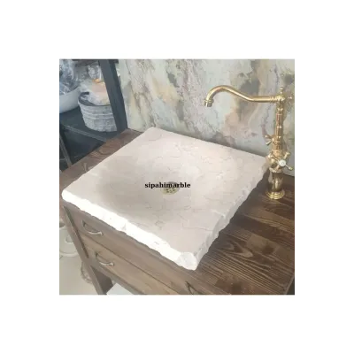 Bej Mermer Kare Tasarım Lavabo Bej Mermer Kare Tasarım Lavabo