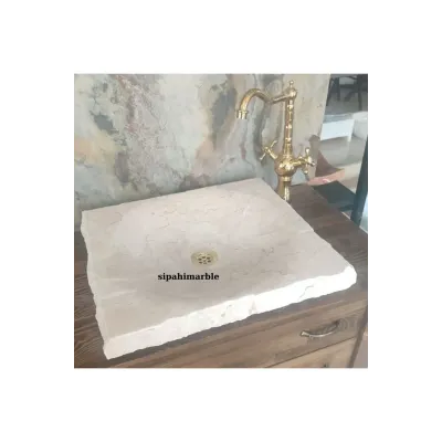 Bej Mermer Kare Tasarım Lavabo Bej Mermer Kare Tasarım Lavabo