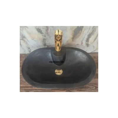 Bazalt Siyah Batarya Çıkışlı Oval Lavabo Bazalt Siyah Batarya Çıkışlı Oval Lavabo