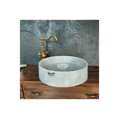 Afyon Bulutlu Mermer Gizli Giderli Yuvarlak Lavabo Afyon Bulutlu Mermer Gizli Giderli Yuvarlak Lavabo