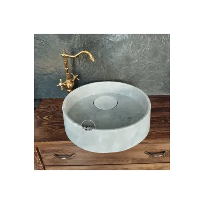 Afyon Bulutlu Mermer Gizli Giderli Yuvarlak Lavabo Afyon Bulutlu Mermer Gizli Giderli Yuvarlak Lavabo