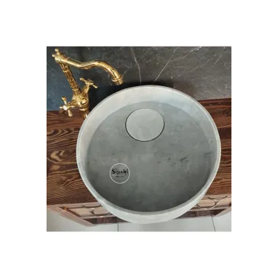 Afyon Bulutlu Mermer Gizli Giderli Yuvarlak Lavabo Afyon Bulutlu Mermer Gizli Giderli Yuvarlak Lavabo