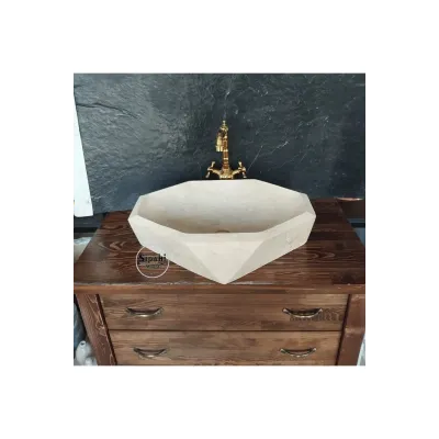 Traverten Elmas Kesim Oval Lavabo Traverten Elmas Kesim Oval Lavabo