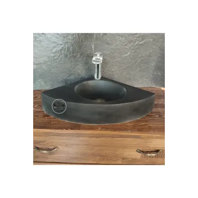 Bazalt Batarya Çıkışlı Üçgen Lavabo Bazalt Batarya Çıkışlı Üçgen Lavabo