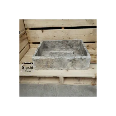 Gümüş Traverten Gizli Giderli Lavabo Gümüş Traverten Gizli Giderli Lavabo