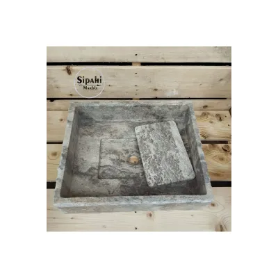 Gümüş Traverten Gizli Giderli Lavabo Gümüş Traverten Gizli Giderli Lavabo