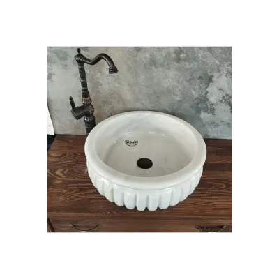 Beyaz Mermer Kavun Dilimli Lüx Lavabo Beyaz Mermer Kavun Dilimli Lüx Lavabo
