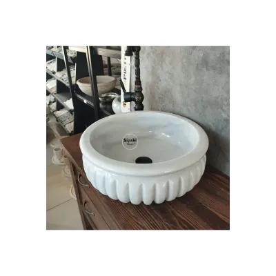 Beyaz Mermer Kavun Dilimli Lüx Lavabo Beyaz Mermer Kavun Dilimli Lüx Lavabo