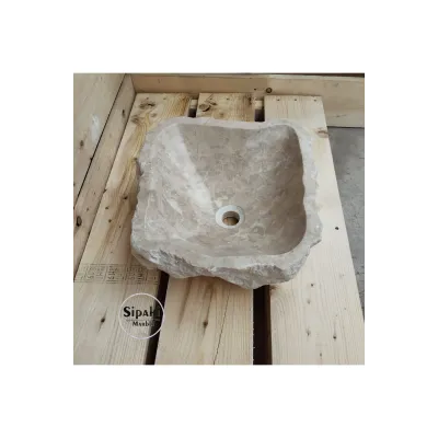 Bej Mermer Şekilsiz Lavabo Bej Mermer Şekilsiz Lavabo