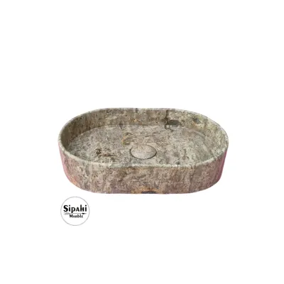 Gümüş Traverten Gizli Giderli Oval Lavabo Gümüş Traverten Gizli Giderli Oval Lavabo