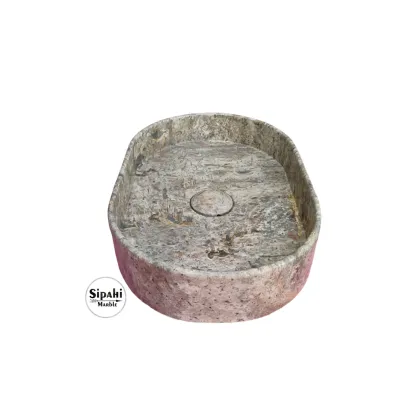 Gümüş Traverten Gizli Giderli Oval Lavabo Gümüş Traverten Gizli Giderli Oval Lavabo