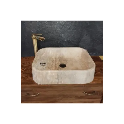 Gümüş Traverten Kare Lavabo Gümüş Traverten Kare Lavabo