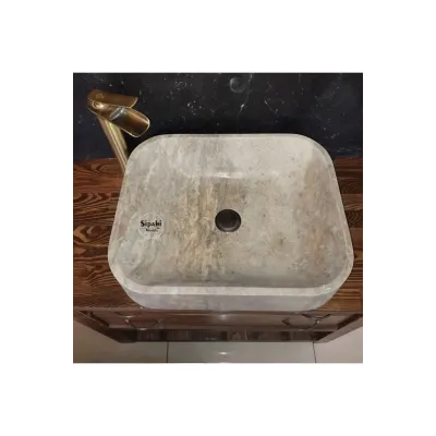 Gümüş Traverten Kare Lavabo Gümüş Traverten Kare Lavabo