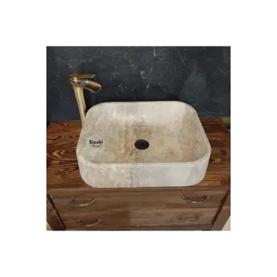 Gümüş Traverten Kare Lavabo Gümüş Traverten Kare Lavabo