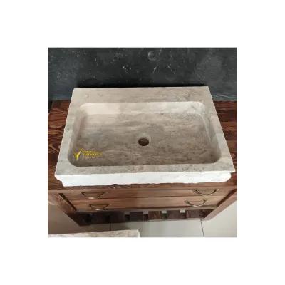 Gümüş Traverten Natural Patlatma Köşeli Lavabo Gümüş Traverten Natural Patlatma Köşeli Lavabo