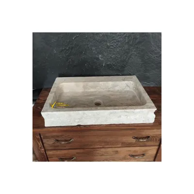 Gümüş Traverten Natural Patlatma Köşeli Lavabo Gümüş Traverten Natural Patlatma Köşeli Lavabo