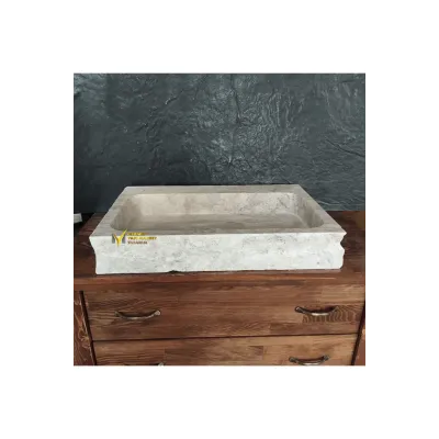 Gümüş Traverten Natural Patlatma Köşeli Lavabo Gümüş Traverten Natural Patlatma Köşeli Lavabo