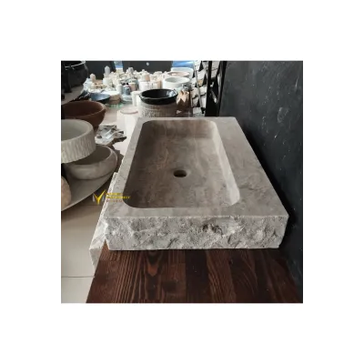 Gümüş Traverten Natural Patlatma Köşeli Lavabo Gümüş Traverten Natural Patlatma Köşeli Lavabo