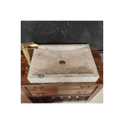 Gümüş Traverten Yay Model Dikdörtgen Lavabo Gümüş Traverten Yay Model Dikdörtgen Lavabo