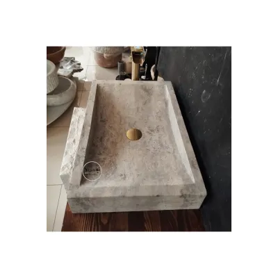 Gümüş Traverten Yay Model Dikdörtgen Lavabo Gümüş Traverten Yay Model Dikdörtgen Lavabo