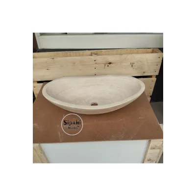 Traverten Tezgah Üstü Oval Lavabo Traverten Tezgah Üstü Oval Lavabo