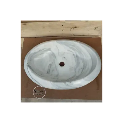 Muğla Beyaz Mermer Bombeli Oval Lavabo Muğla Beyaz Mermer Bombeli Oval Lavabo