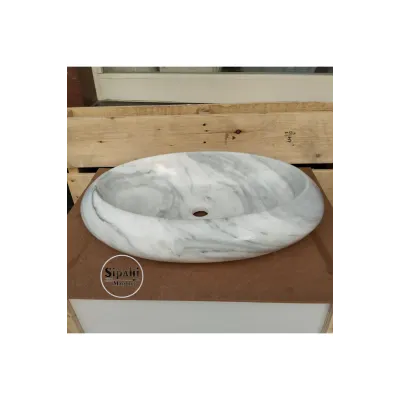 Muğla Beyaz Mermer Bombeli Oval Lavabo Muğla Beyaz Mermer Bombeli Oval Lavabo