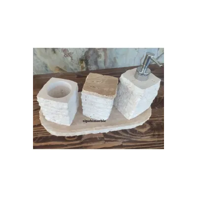 Beige Marble Rose Gold Convex Deer Detail 7 Pcs Bathroom Set Beige Marble Rose Gold Convex Deer Detail 7 Pcs Bathroom Set
