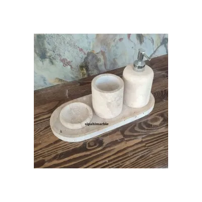 Beige Marble Rose Gold Convex Deer Detail 7 Pcs Bathroom Set Beige Marble Rose Gold Convex Deer Detail 7 Pcs Bathroom Set