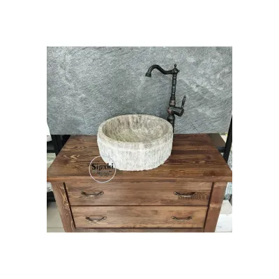 Gümüş Traverten Dışı Patlatma Lavabo Gümüş Traverten Dışı Patlatma Lavabo