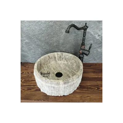 Gümüş Traverten Dışı Patlatma Lavabo Gümüş Traverten Dışı Patlatma Lavabo